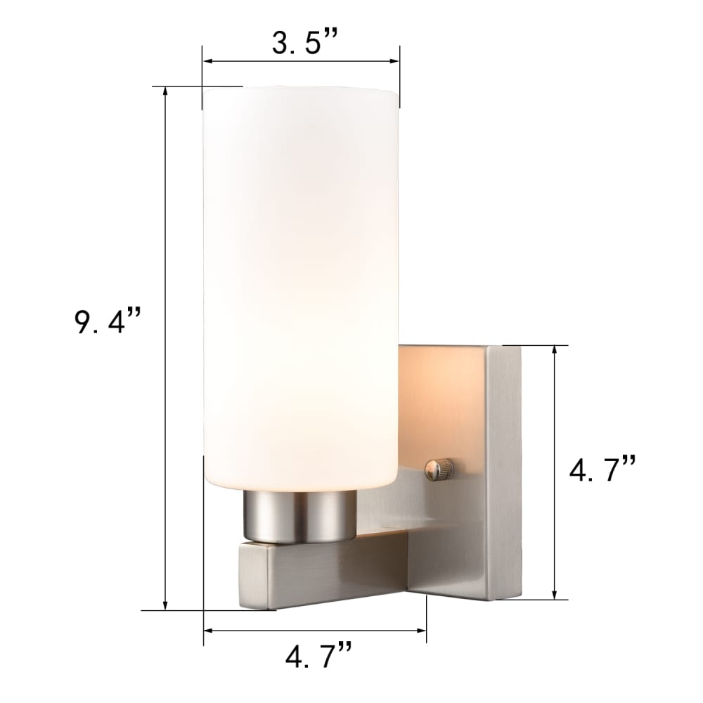 Wall Light Bathroom Modern Brushed Nickel Milky White Cylinder Glass Set of 2