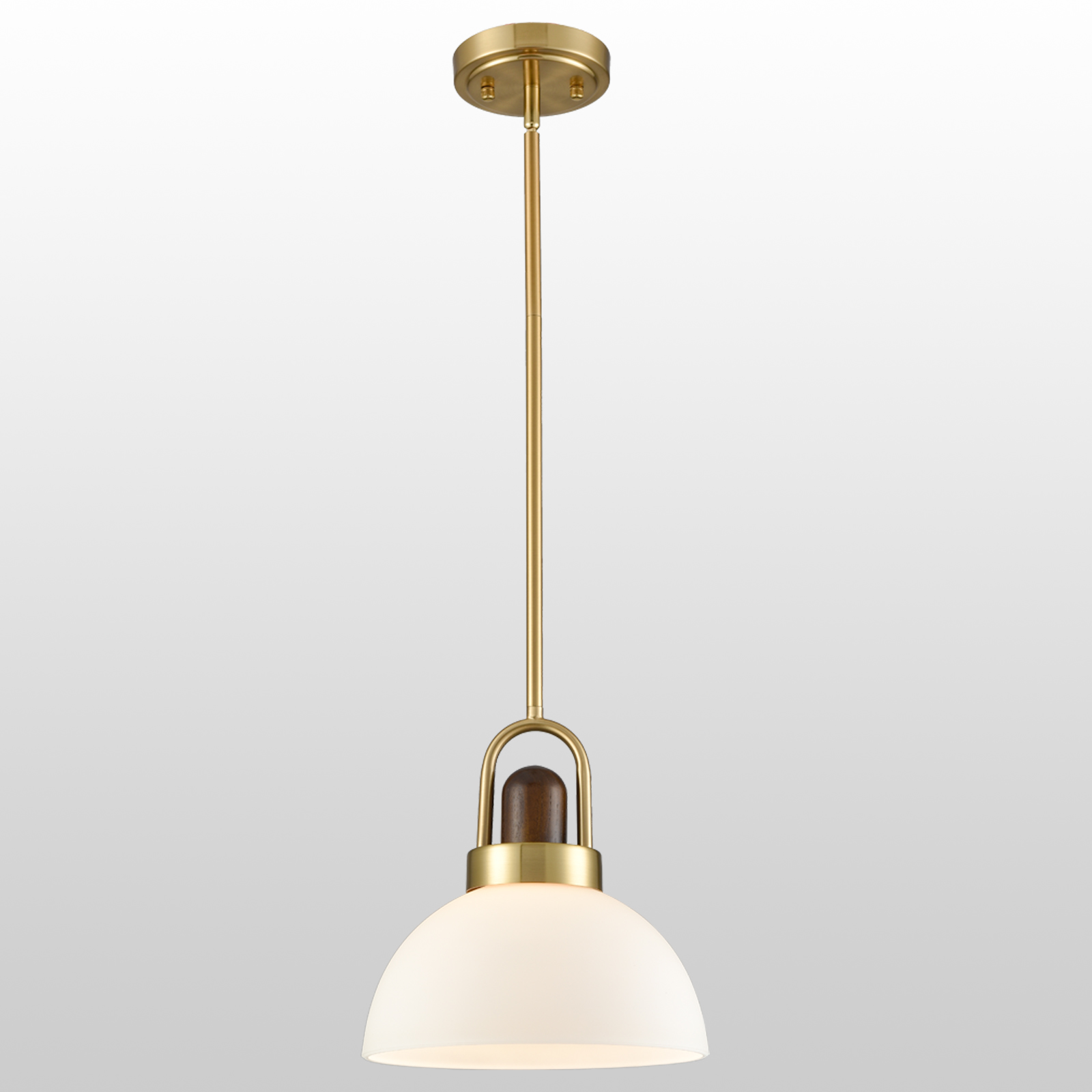 Mid Century Pendant Lights with Stem Milk Dome Glass Gold Finish