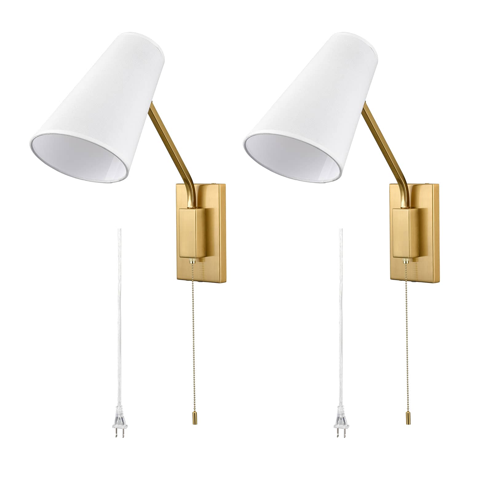 Modern Gold Plug-in Wall Sconce Linen Swing Arm Wall Lamp