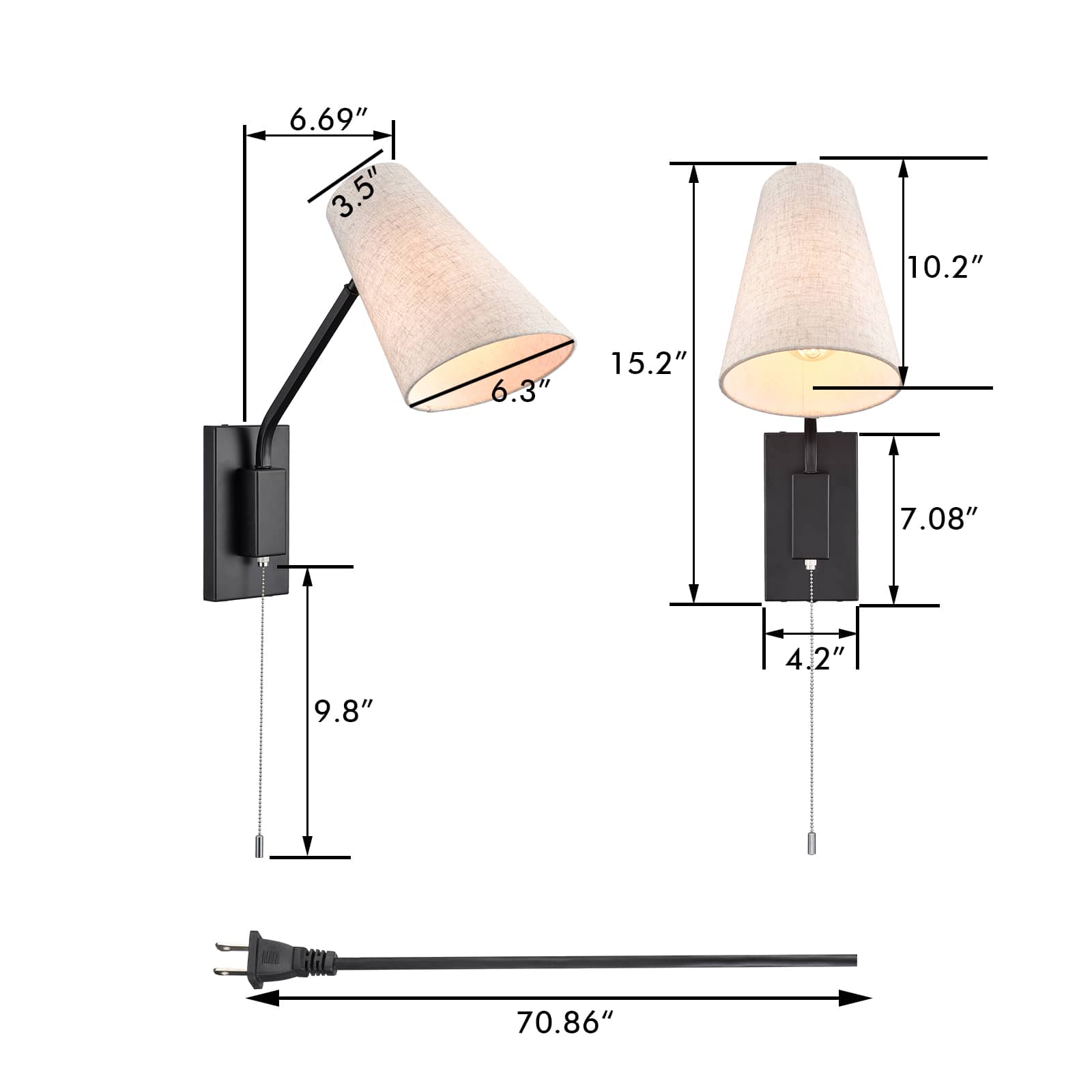 Modern Plug-in Wall Light Black Swing Arm Wall Lamp