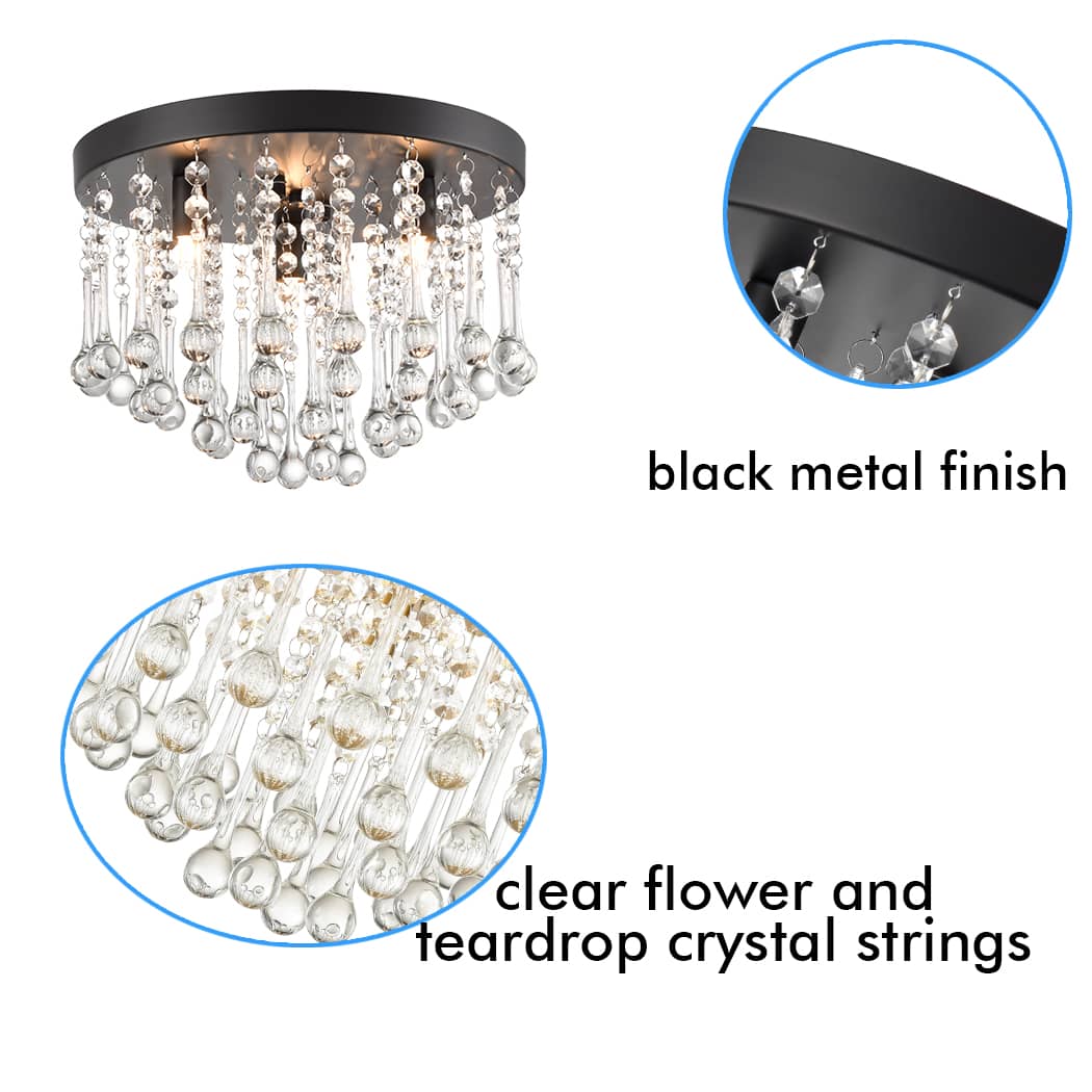Industrial Crystal Ceiling Light 3-Light Flush Mount Light Fixture