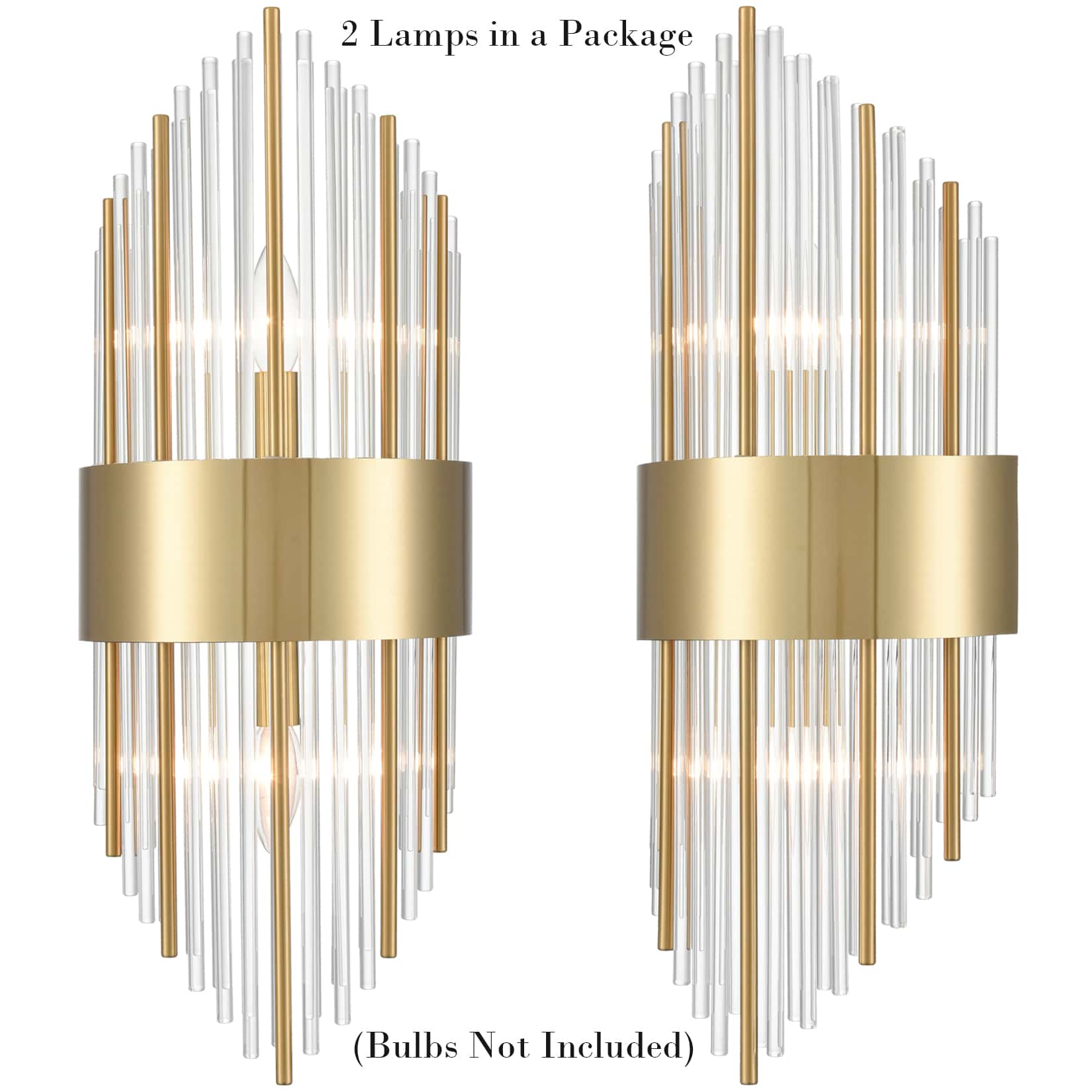 Brass Wall Sconces Lighting 2 Pack Elegant Glass Rod Wall Mount Lamp