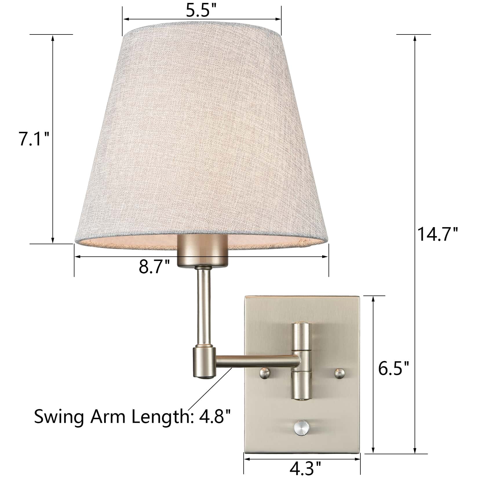Brushed Nickel Swing Arm Wall Sconces Set of Two Plug in Sconce