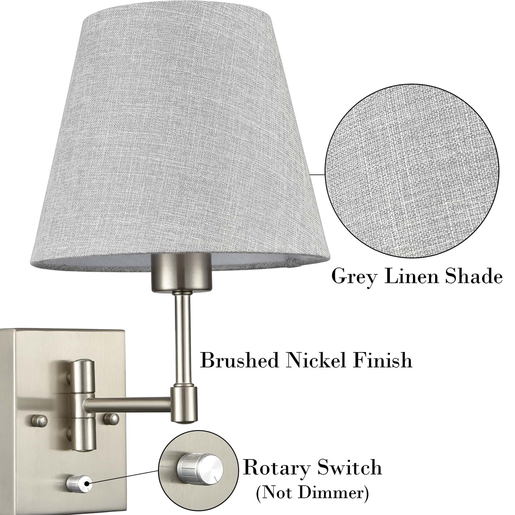 Brushed Nickel Swing Arm Wall Sconces Set of Two Plug in Sconce