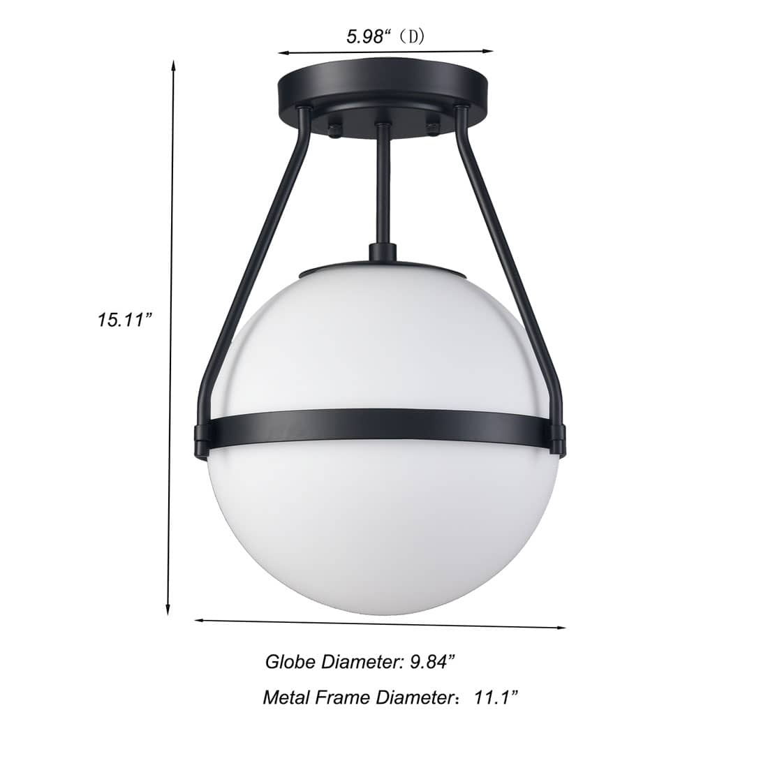 Globe Semi Flush Ceiling Light Black