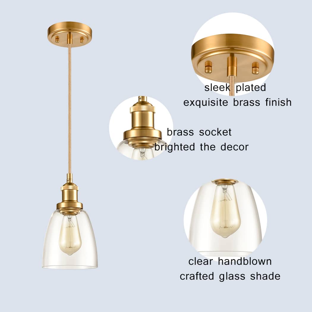 Modern Brass mini Pendant Light Glass Kitchen Fixture