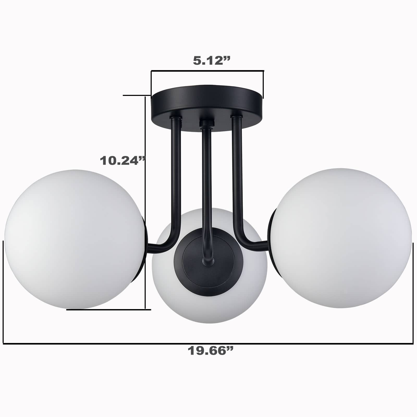 3-light Modern Black Globe Semi Flush Mount Ceiling Light Fixture for Bedroom