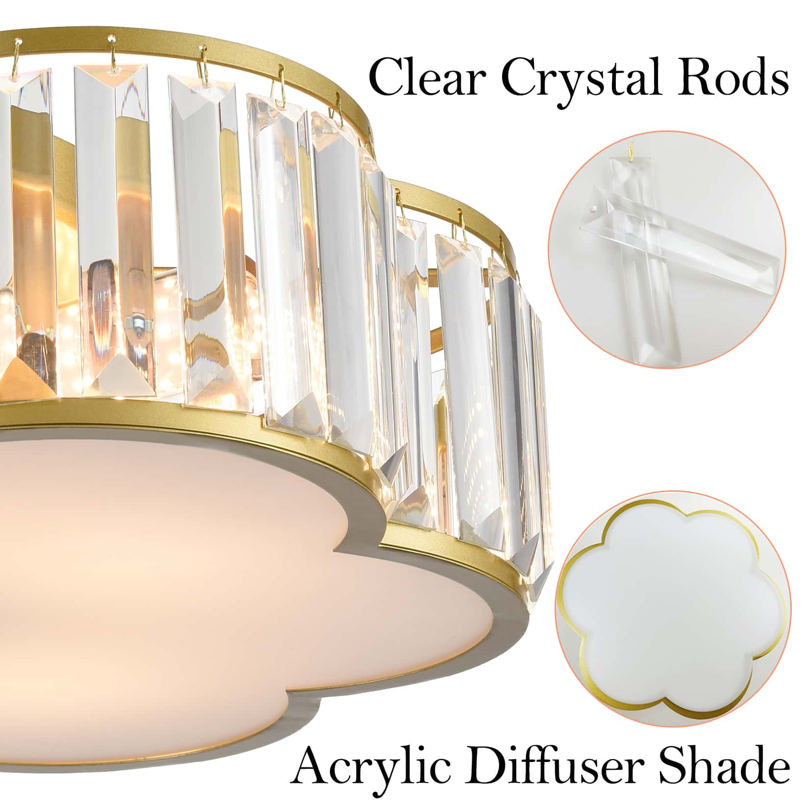 4-Light Crystal Flush Mount Ceiling Light Modern Gold Ceiling Light