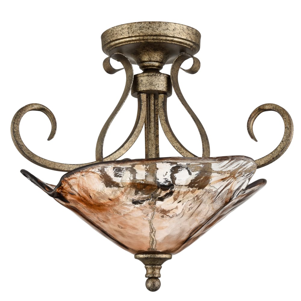 Art Deco Semi Flush Rustic Ceiling Light Amber Glass Shade