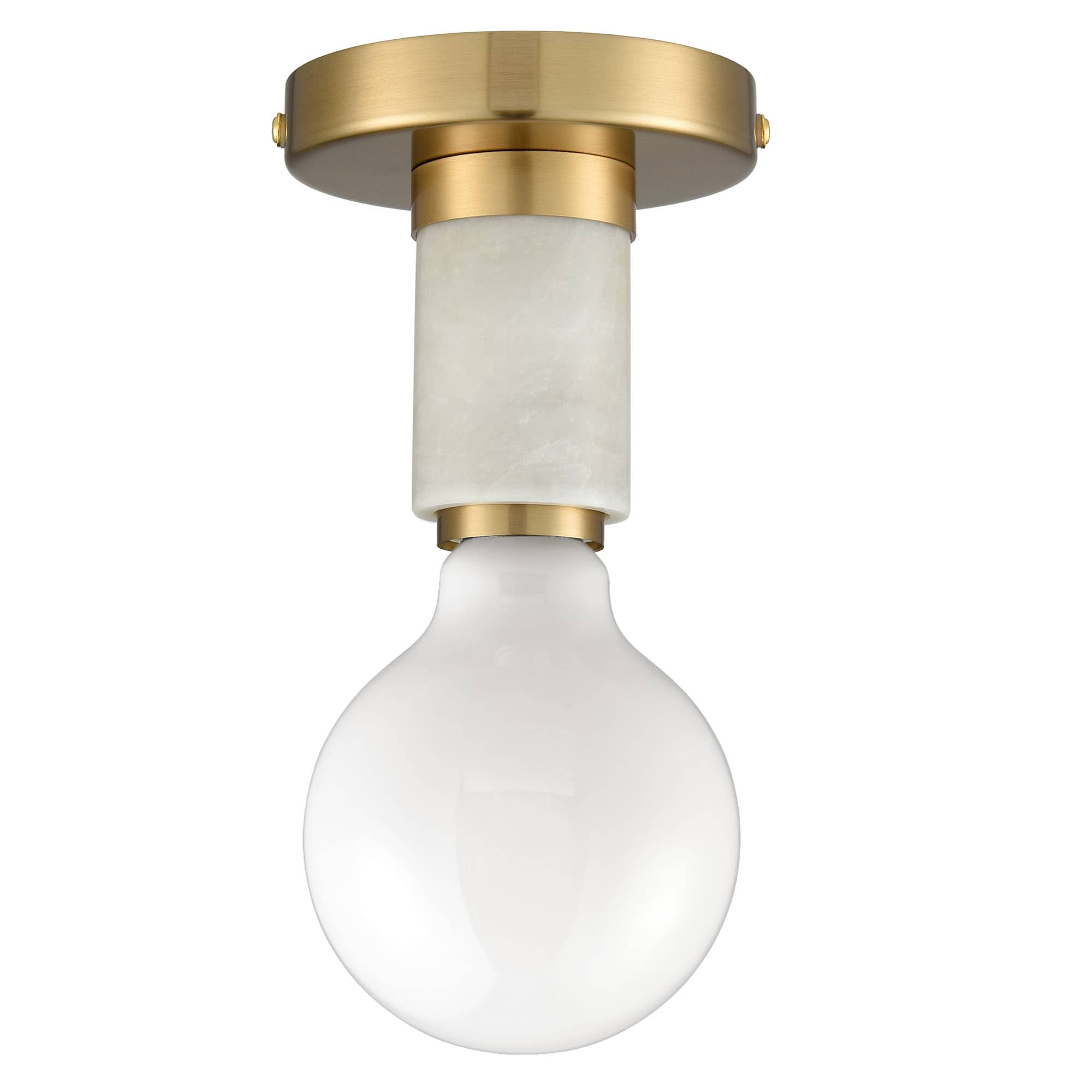Modern Brass Semi Flush Mount Ceiling Light with White Marble for Living Room