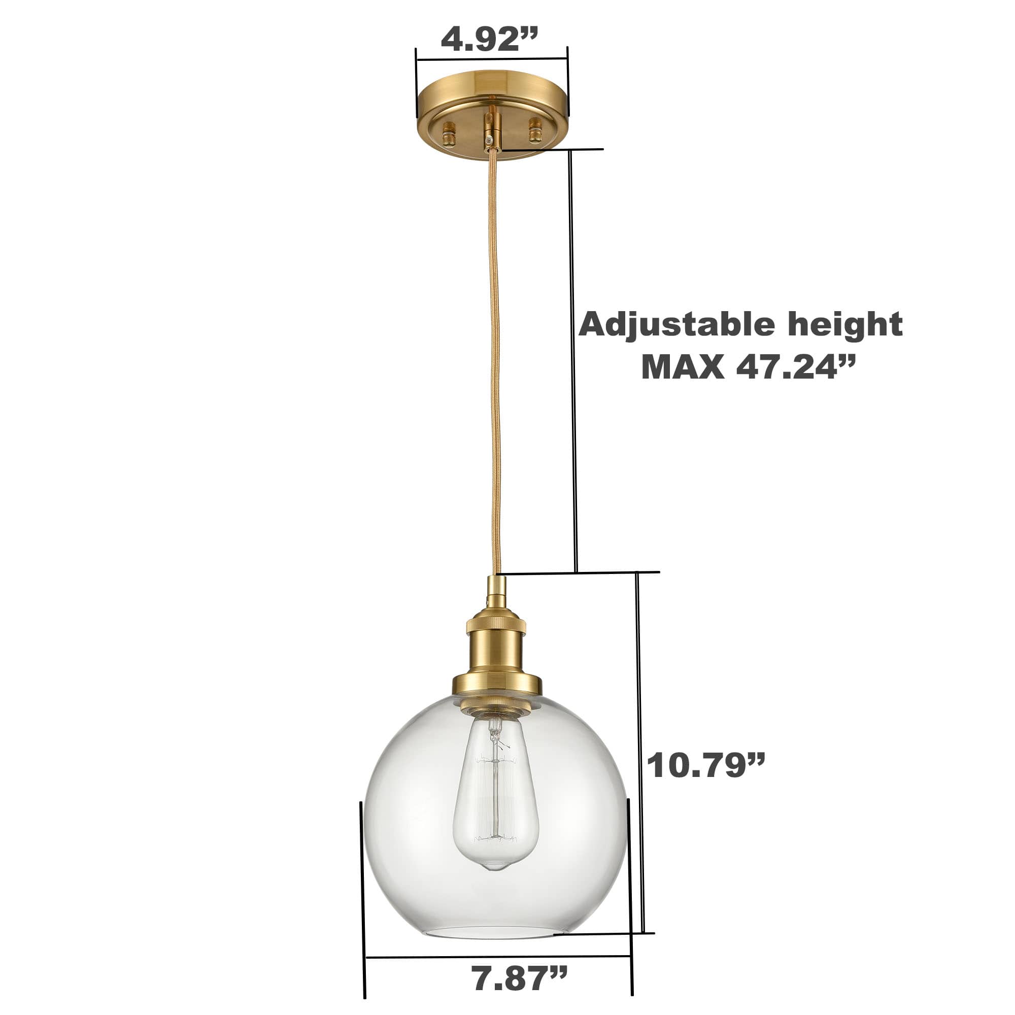 Modern Brushed Gold Metal Adjustable Pendant Light with Globe Glass Shade