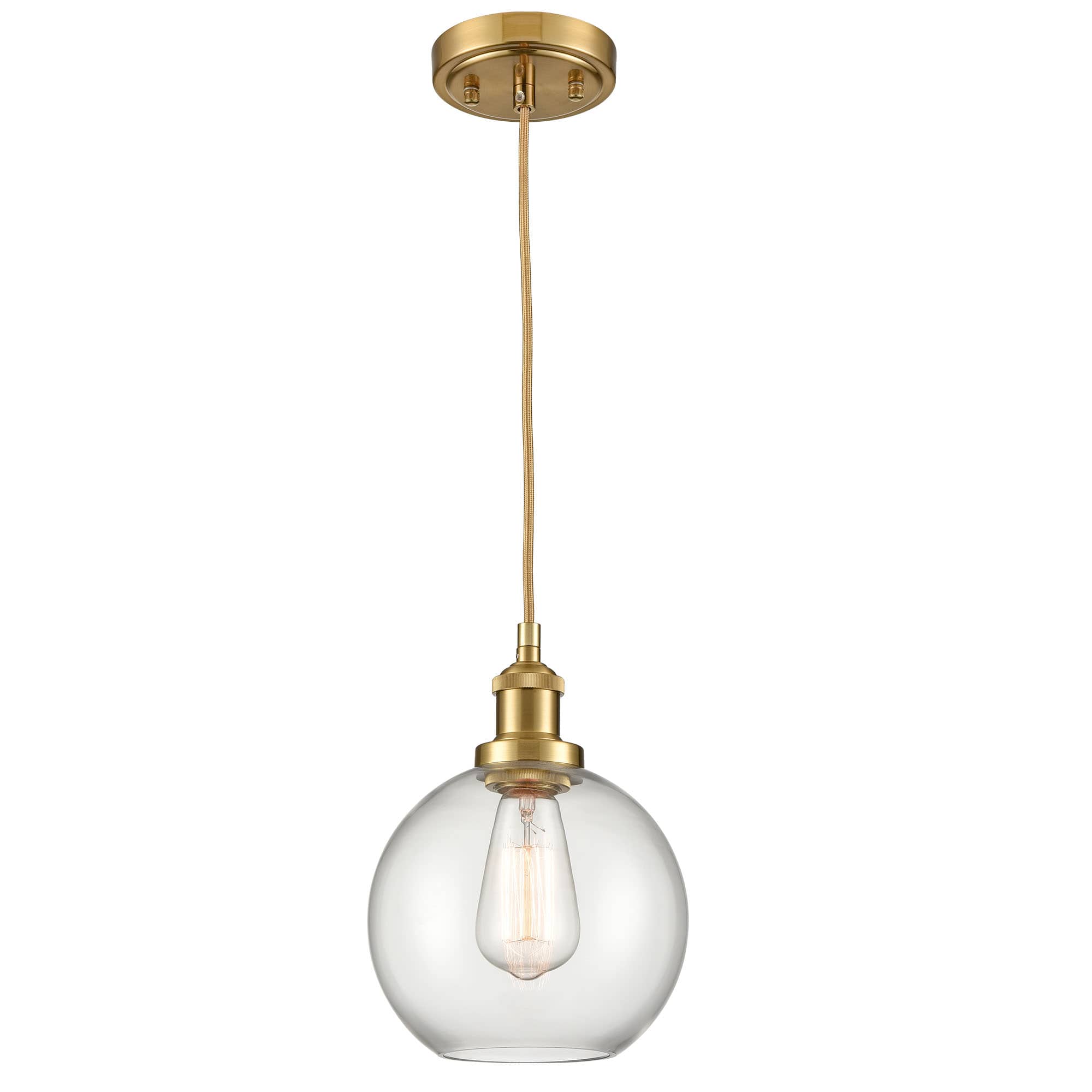 Modern Brushed Gold Metal Adjustable Pendant Light with Globe Glass Shade