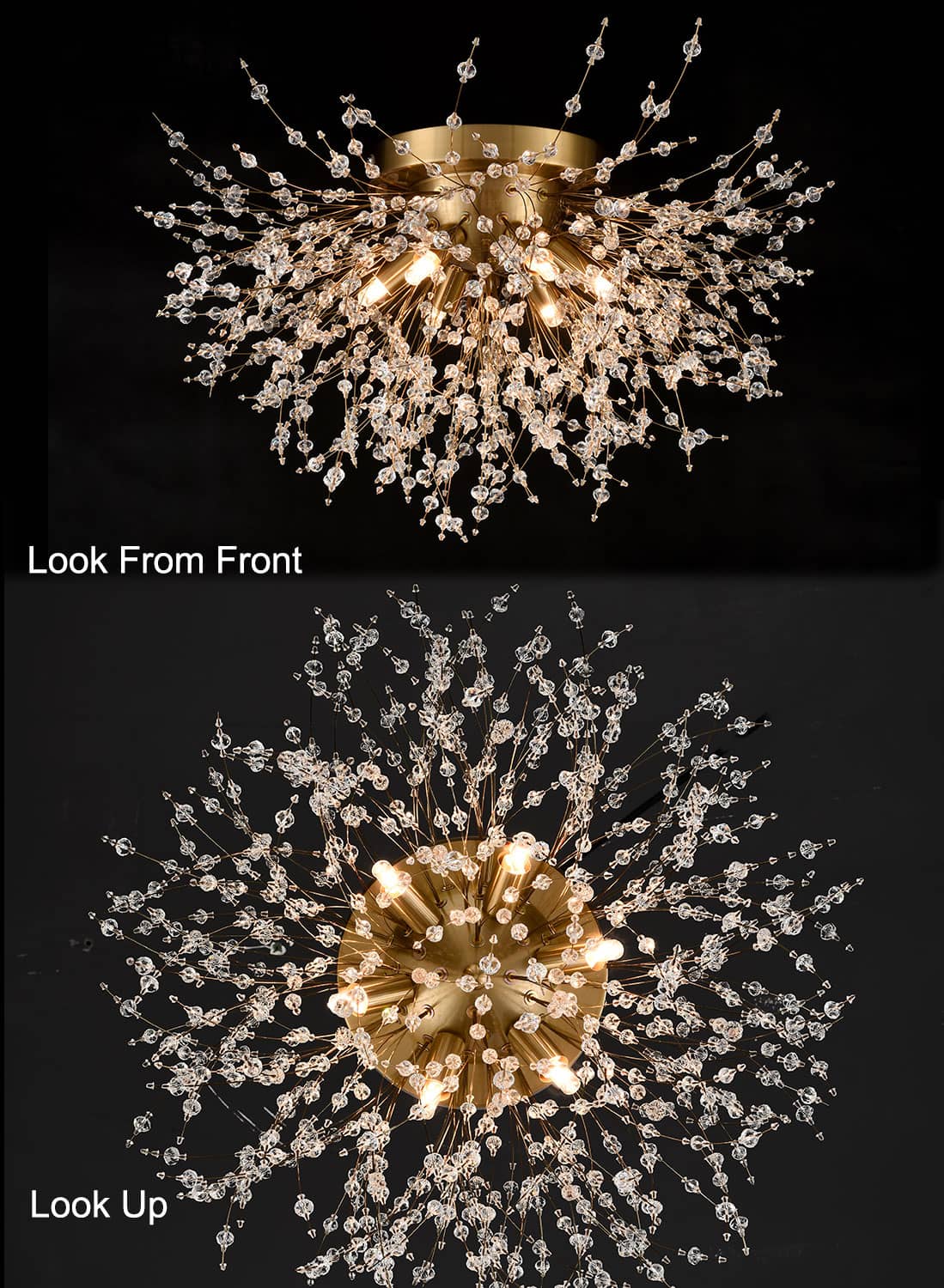 Modern Crystal Ceiling Light 6-Light Sputnik Chandelier Gold