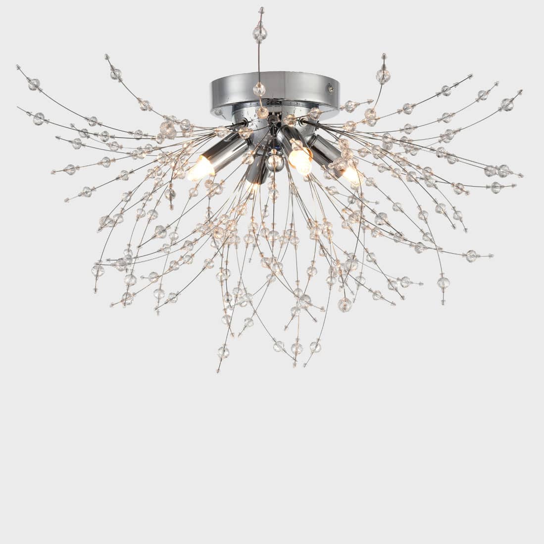 Modern Crystal Semi Flush Ceiling Light 4-Light Dandelion Chrome