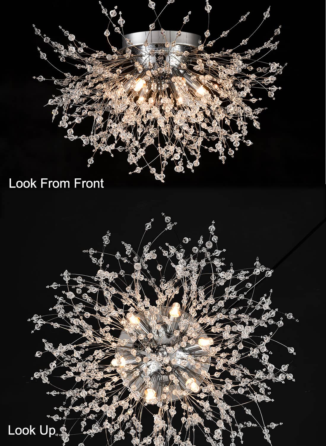 Modern Crystal Sputnik Ceiling Light 6-Light Chandelier Chrome
