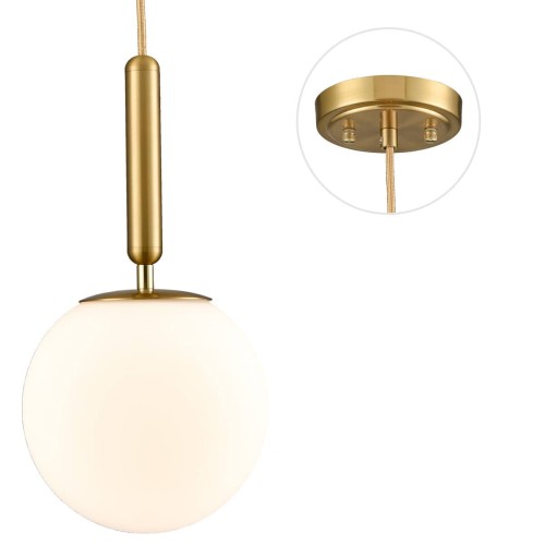 Modern Gold Pendant Lighting for Kitchen Island Globe Milky Glass 8 Inch