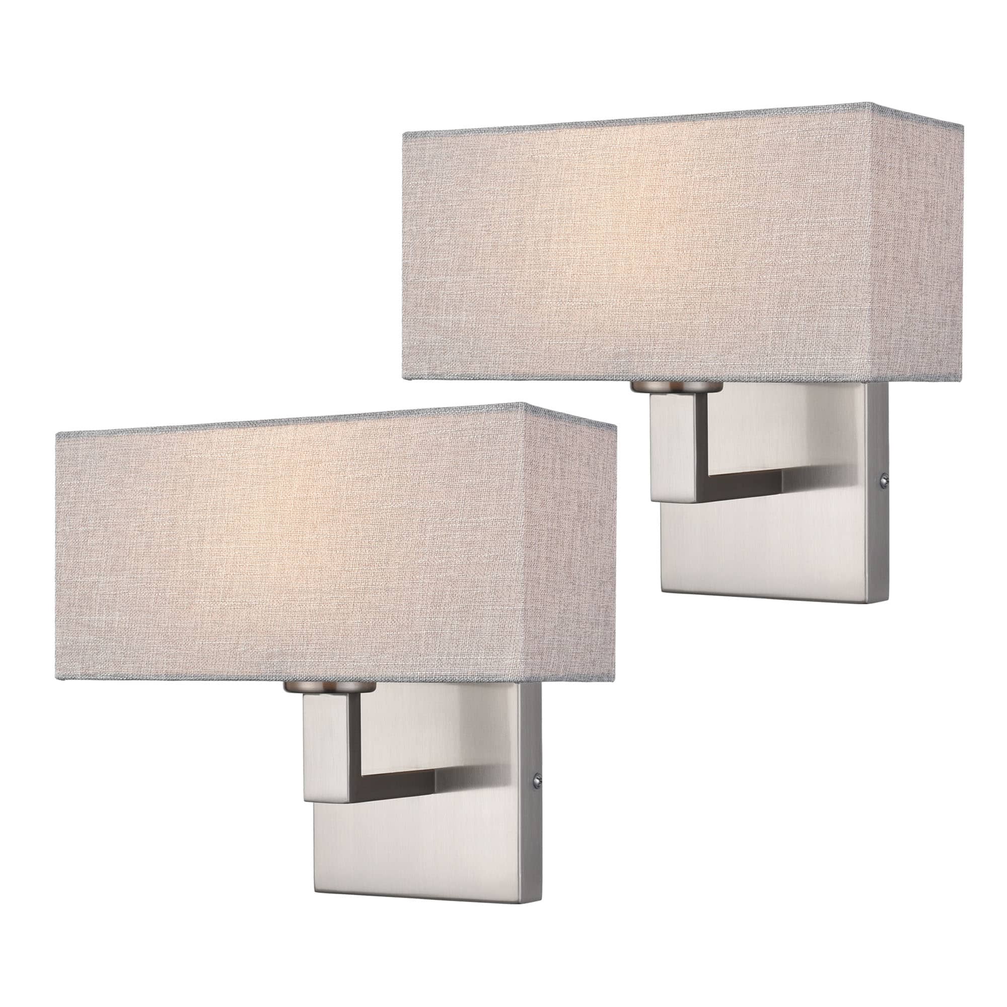 Set of 2 Modern Brushed Nickel with White Fabric Shade Wall Sconces for Bedroom