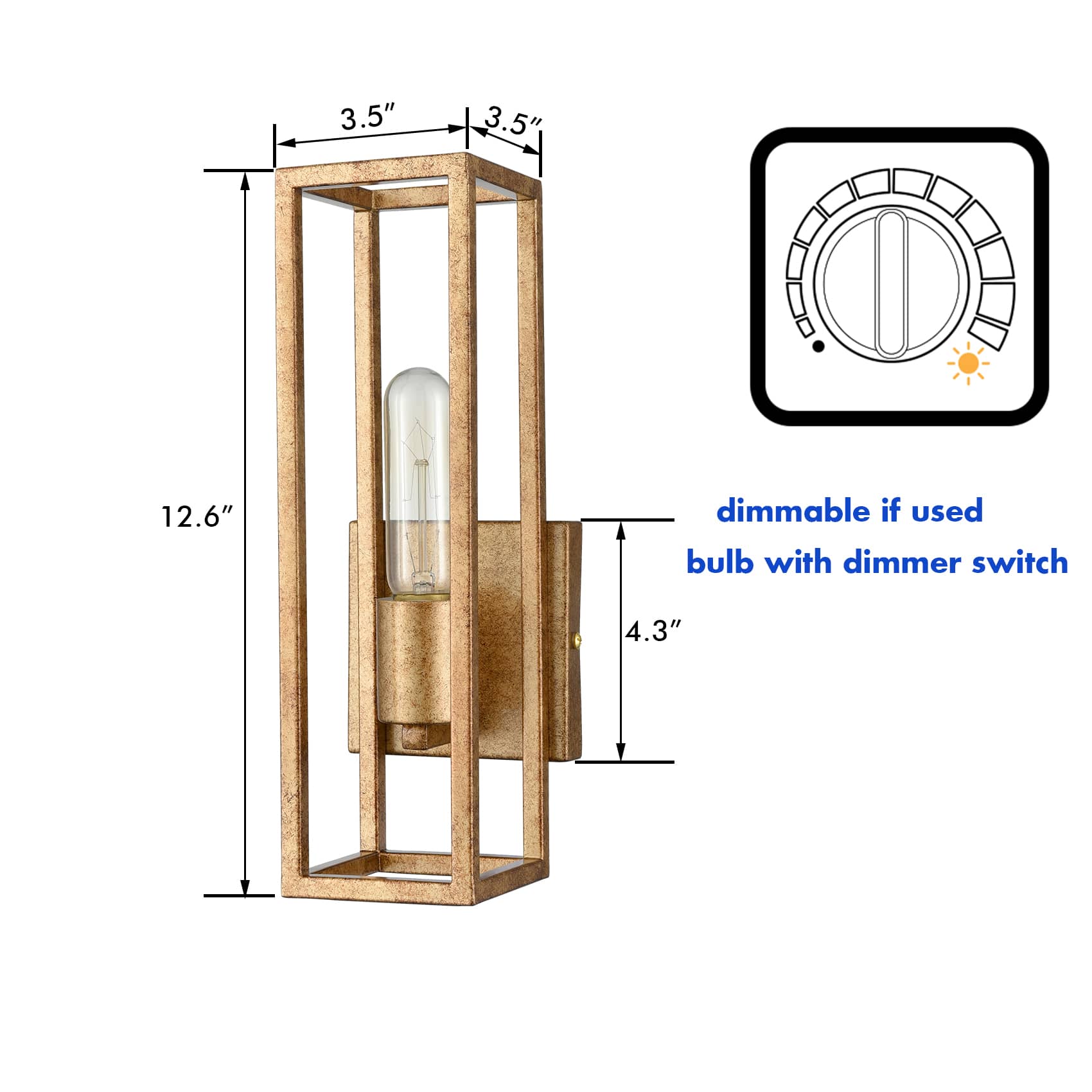 Wall Sconce Lighting Warm Brass with Rust Finish Cuboid Cage