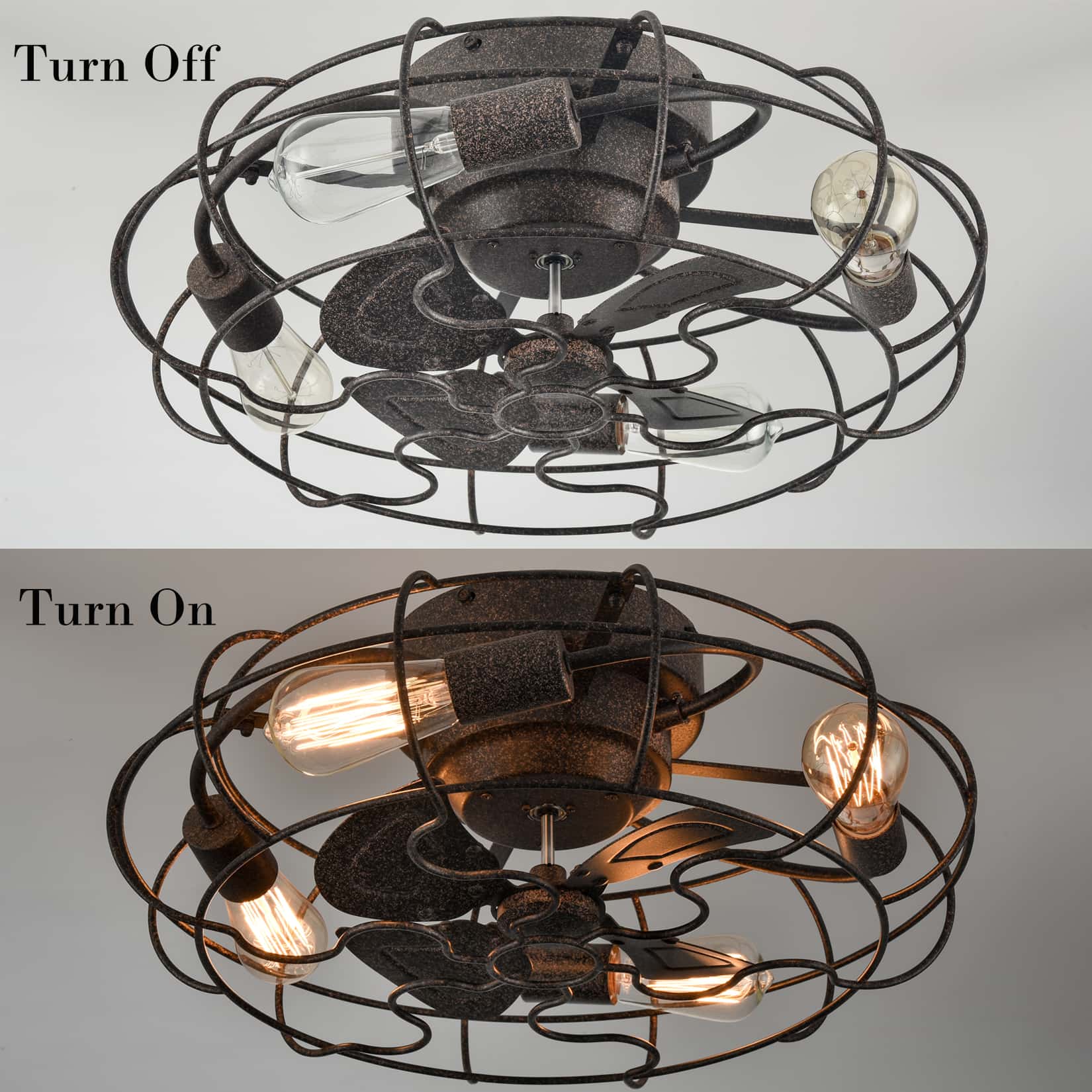 20 Inches Rust Caged Ceiling Fans with Lights Flush Mount Remote Control