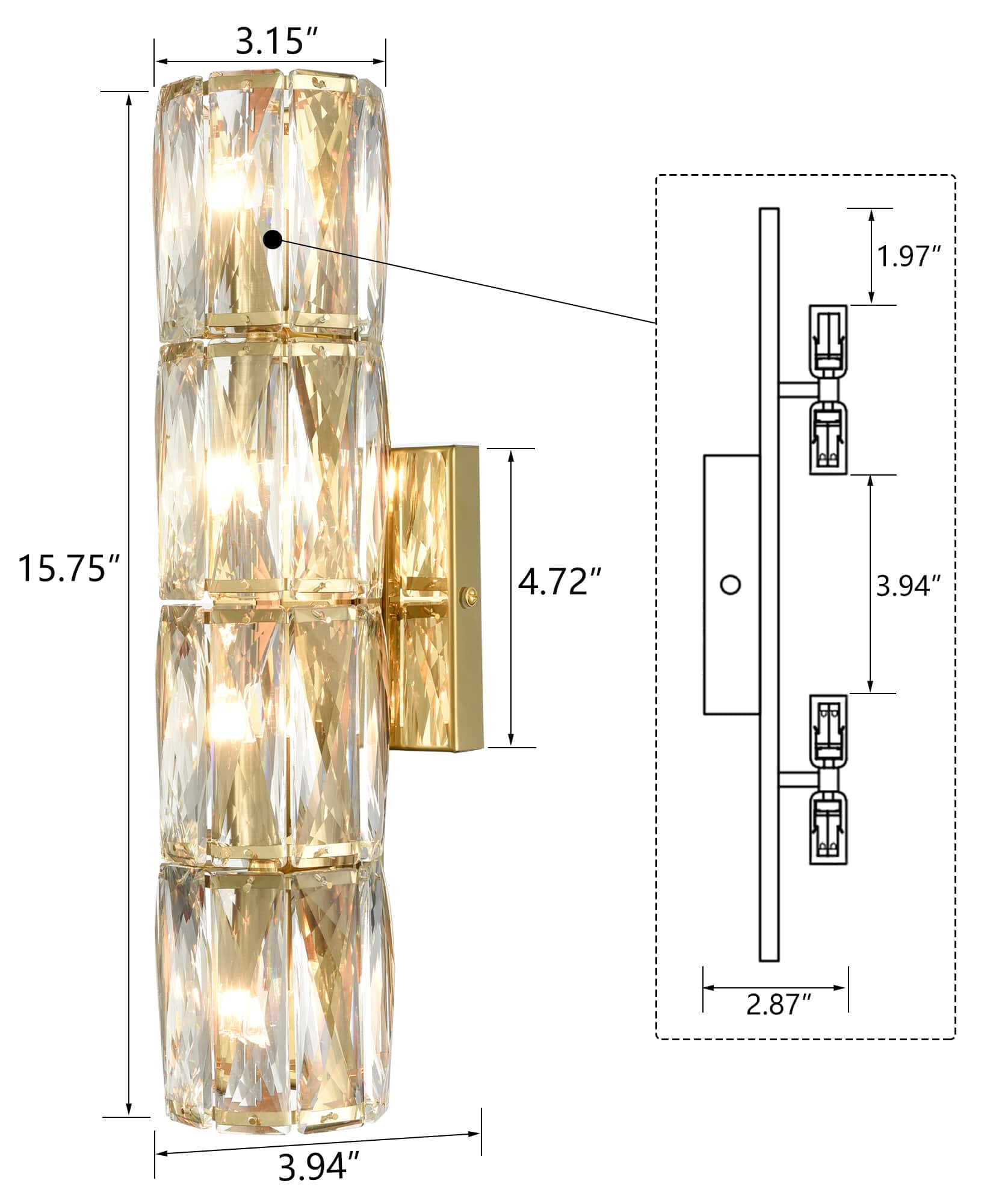4-Light Crystal Wall Sconce Modern Gold Bathroom Light Fixtures