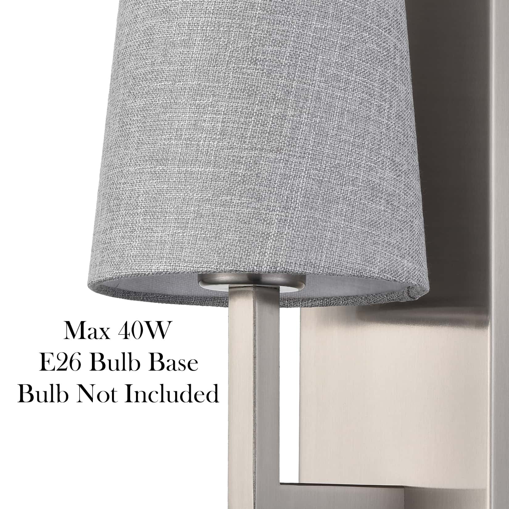 Brushed Nickel Wall Sconce with Grey Fabric Shade 2 Pack
