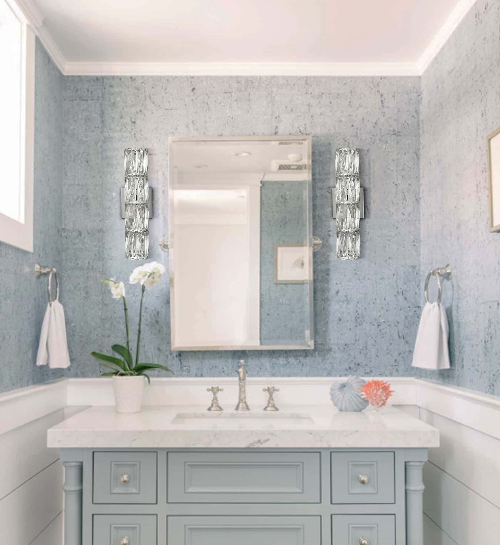 Chrome Crystal Wall Sconce Modern 4-Light Bathroom Vanity Light Fixture