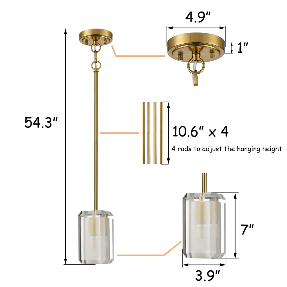 Crystal Pendant Light Fixture Adjustable Hanging Lamp