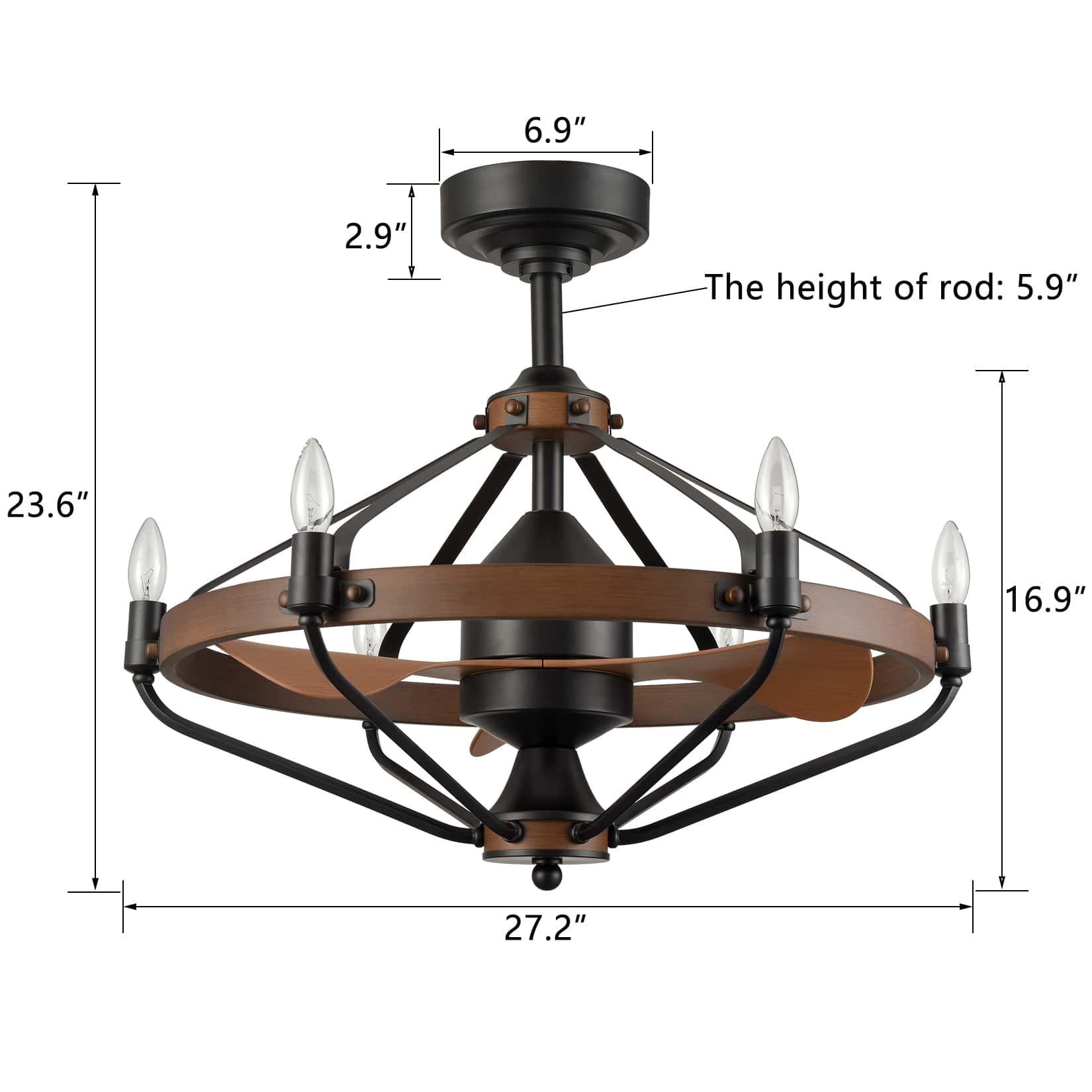 Farmhouse Chandelier Ceiling Fans with Lights and Remote 24 Inches