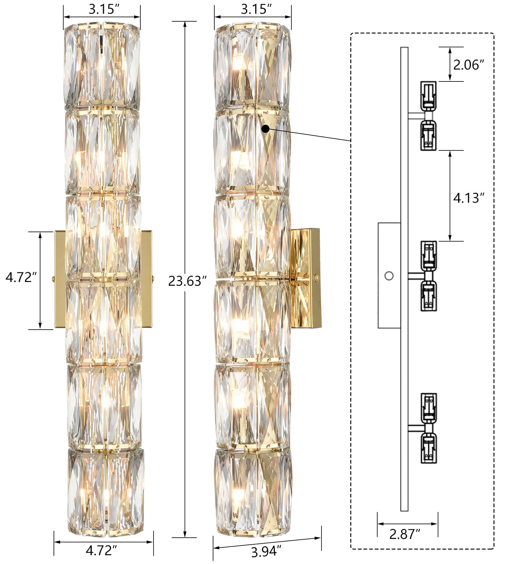 Gold Wall Sconce Modern 6-Light Crystal Light Bathroom Wall Lighting