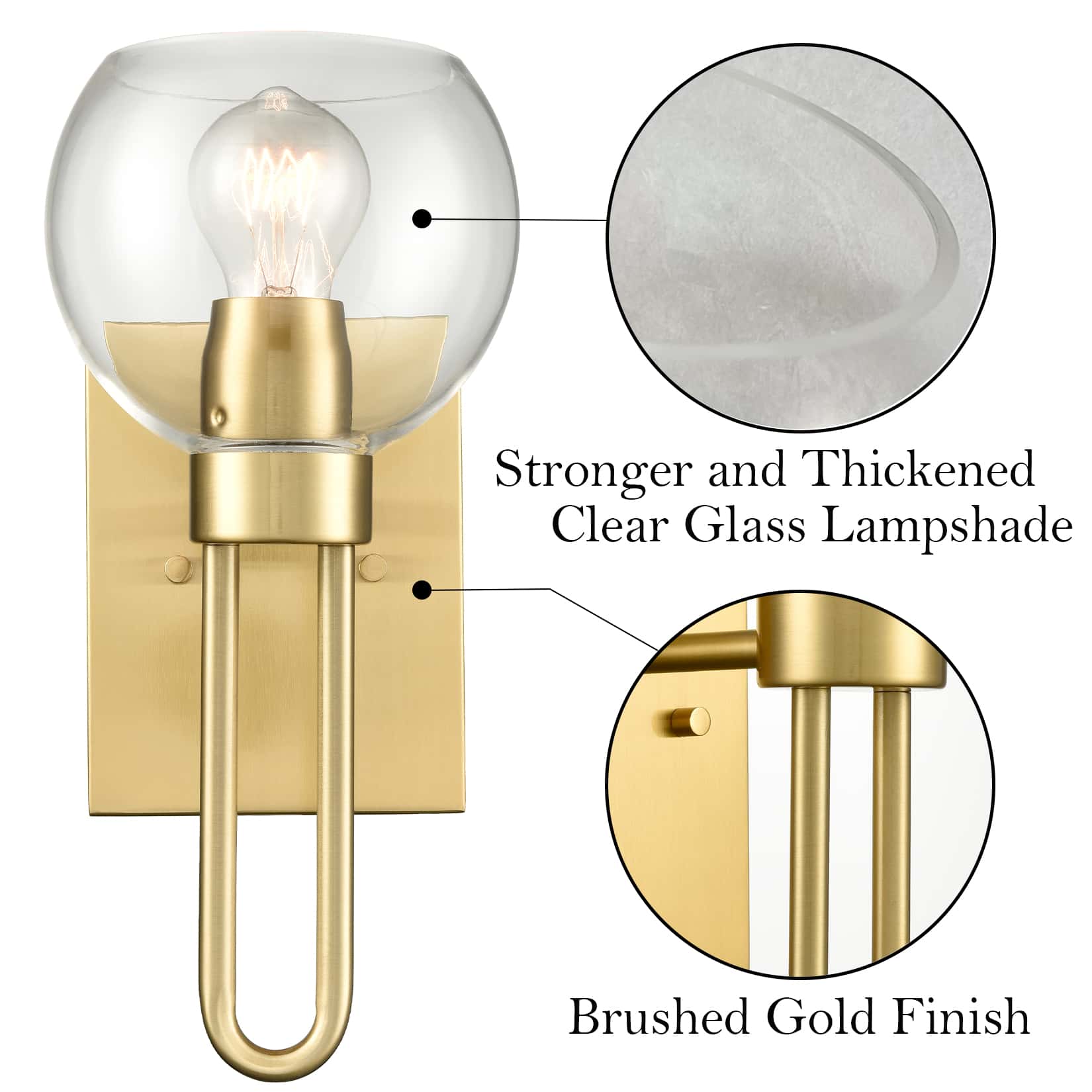 Gold Wall Sconce with Glass Shade Globe Wall Light Fixtures