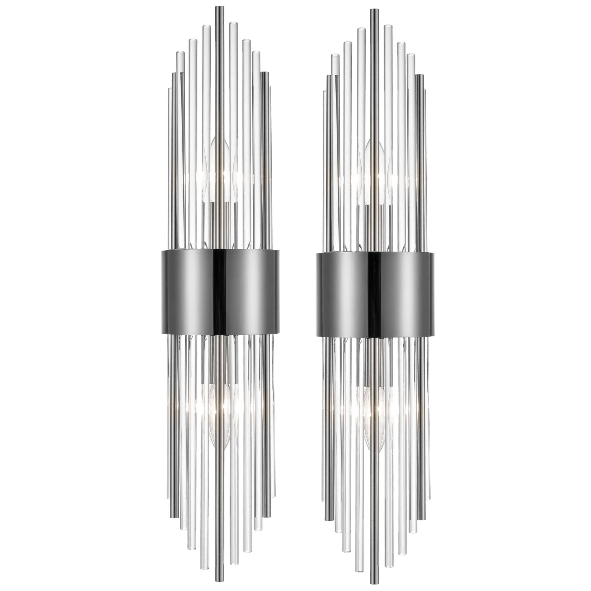Modern Black Metal Wall Sconce with Crystal Clear Glass Rods for Bathroom Set of 2