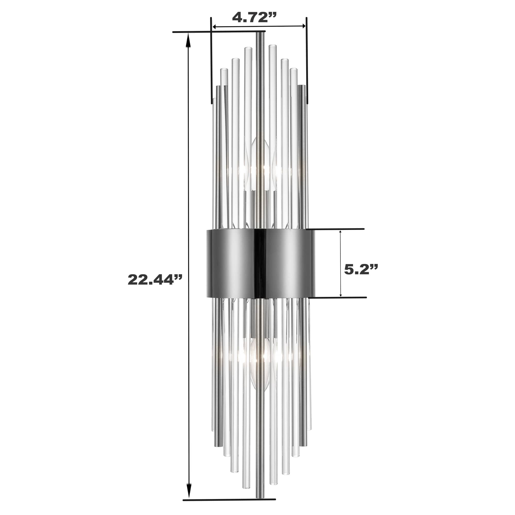Modern Black Metal Wall Sconce with Crystal Clear Glass Rods for Bathroom Set of 2