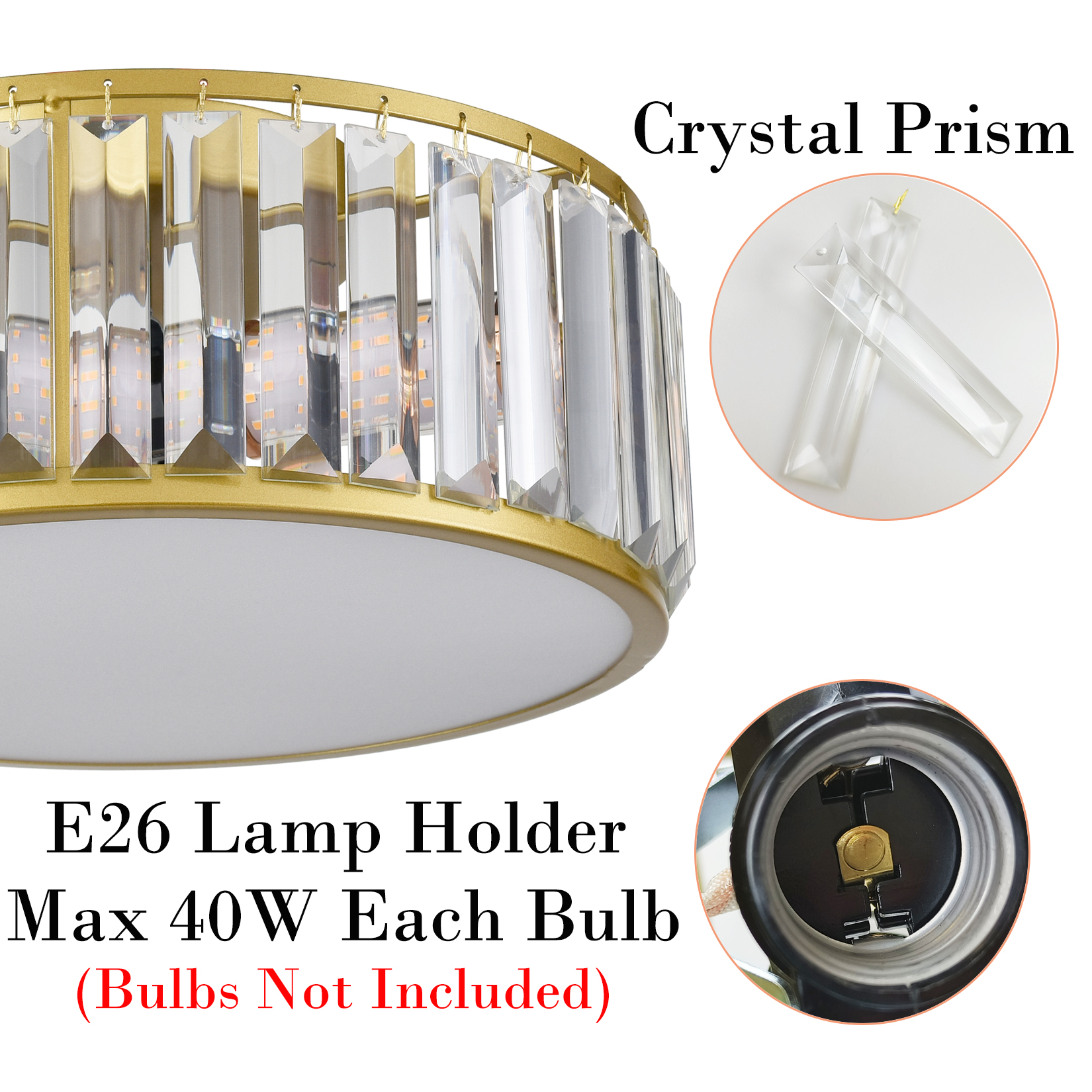 Modern Crystal Flush Mount Gold 3-Light Ceiling Light Fixture