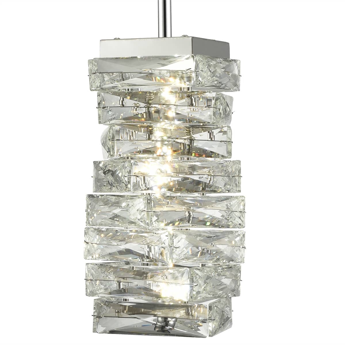 Modern Crystal Pendant Light Chrome Rod-Hung, LED 7W, 4000K