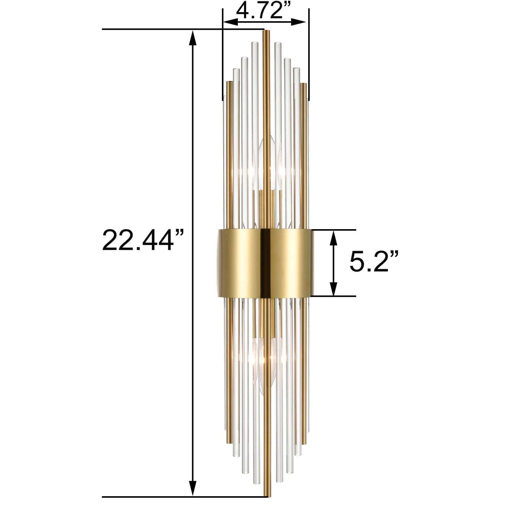 Modern Gold Metal Wall Sconce with Beautiful Crystal Clear Glass Rods for Bathroom Set of 2