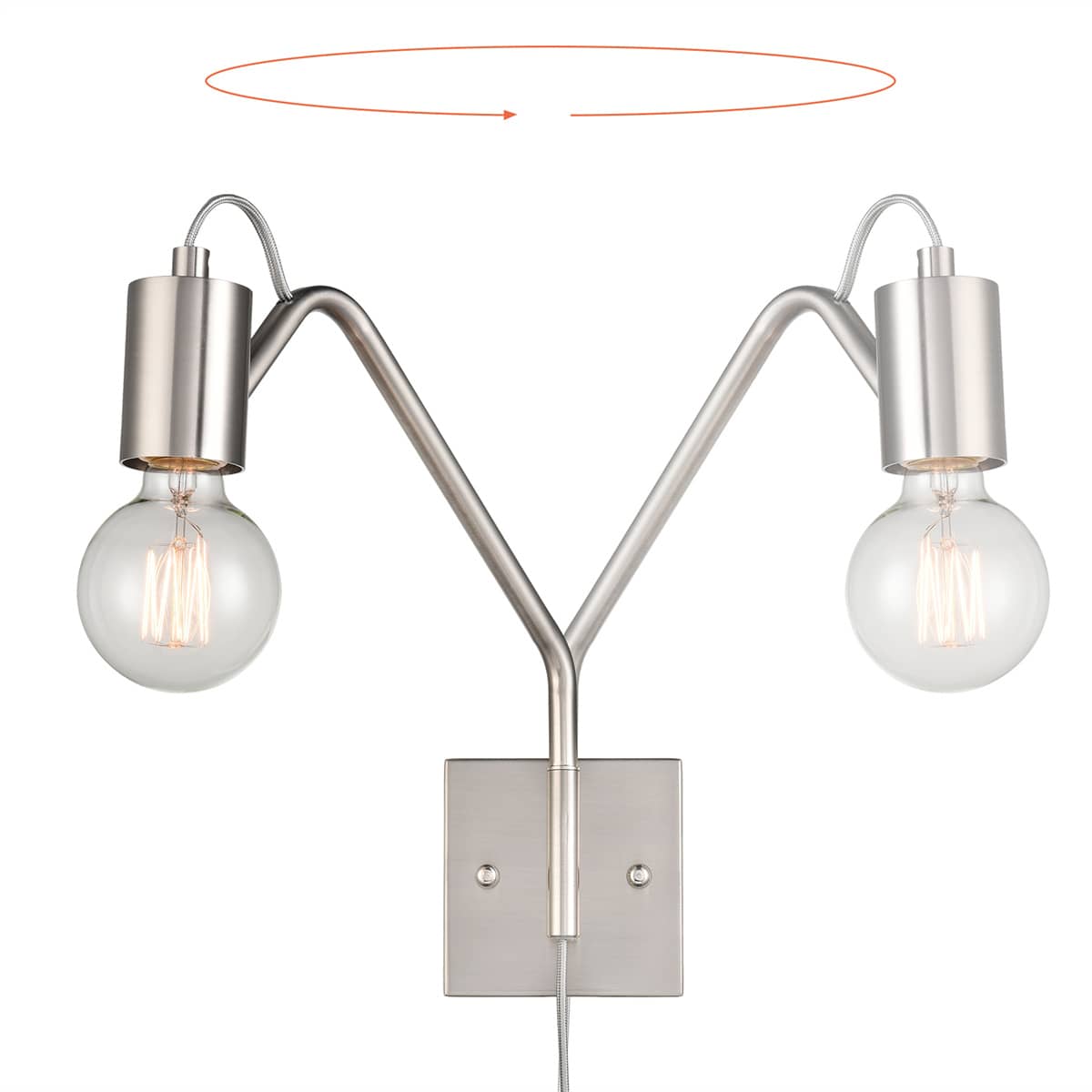 Modern Plug-in Wall Sconces Lighting Set of 2 with Switch, Brushed Nickel