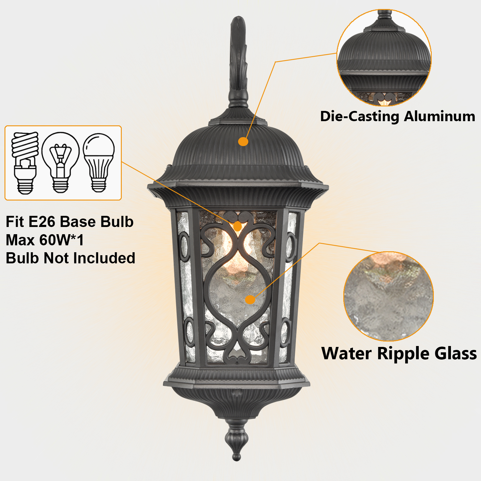 Outdoor Wall Light Fixture Black Exterior Wall Lantern Waterproof