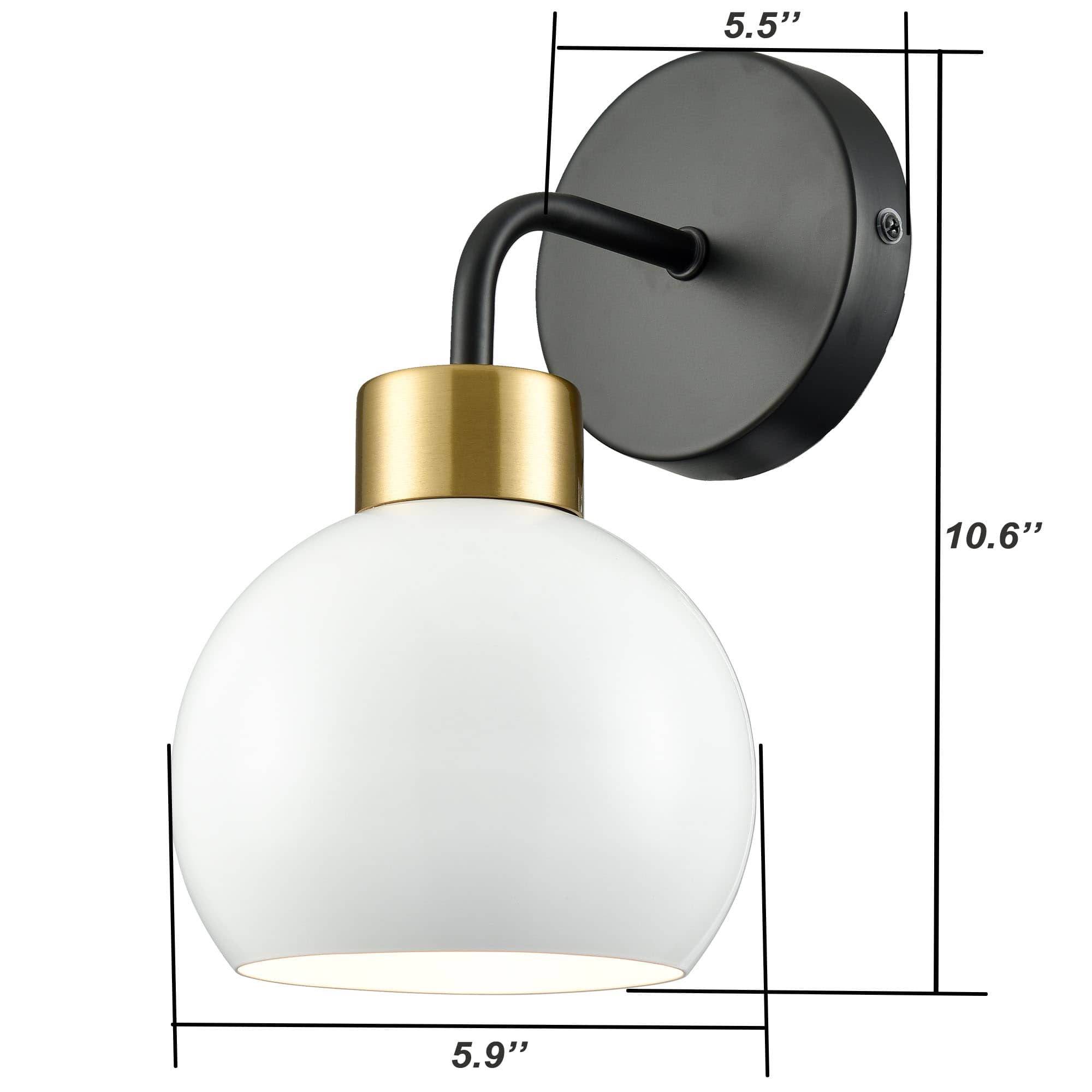 Bathroom Vanity Light White Globe Wall Sconce Matte Black Wall lamp with White Shade for Bedroom Foyer Living Room