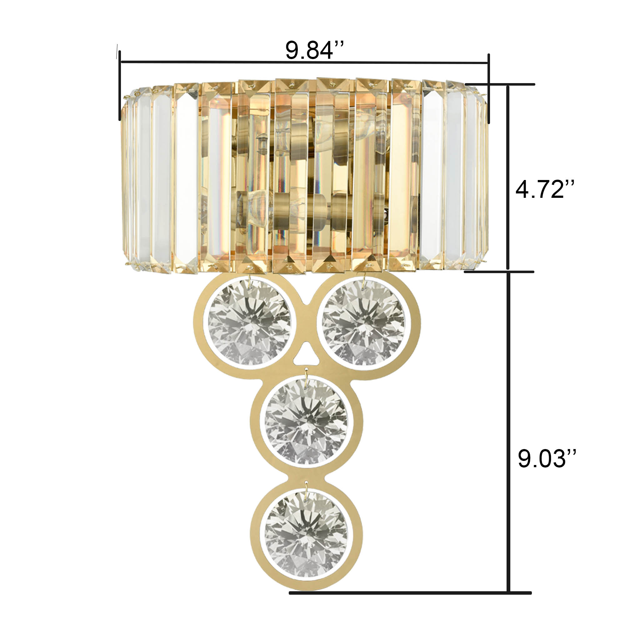 Modern 2-Light Gold Metal Wall Sconce with Crystal Wall Lamp for Bedroom Living Room Vanity Lighting Fixture