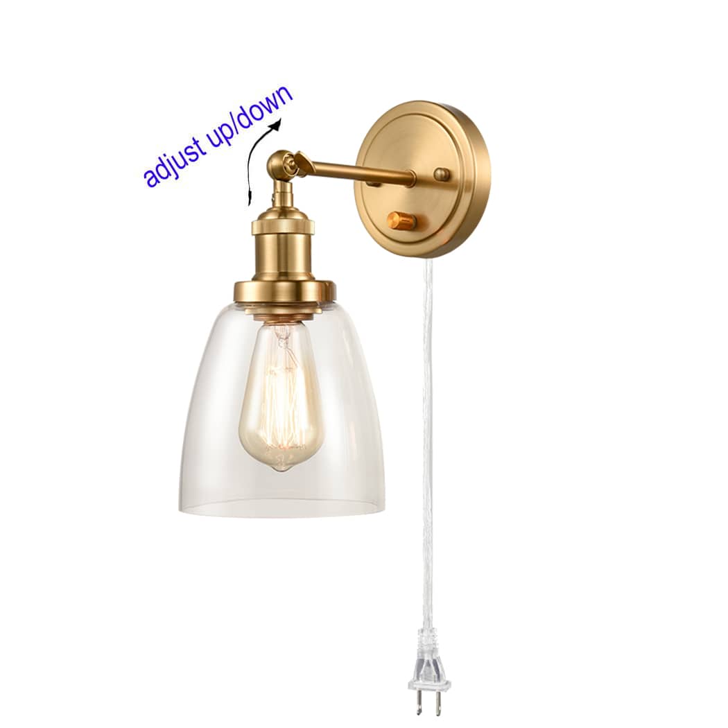 Modern Brass Plug in Wall Lights Glass Bell 2 Set Fixture