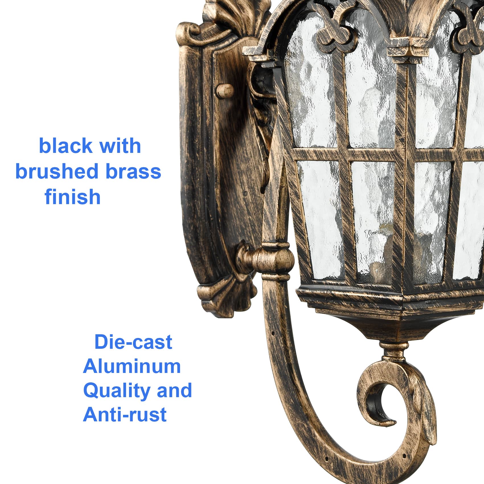 Exterior Wall Light Glass Shade Waterproof Wall Lantern Brass with Rust