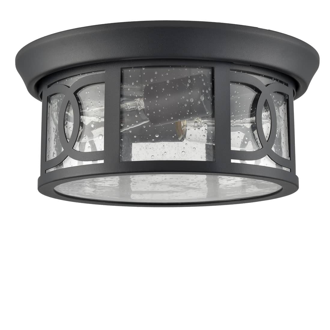 Modern Indoor Outdoor Ceiling Light Matte Black with Clear Seeded Glass