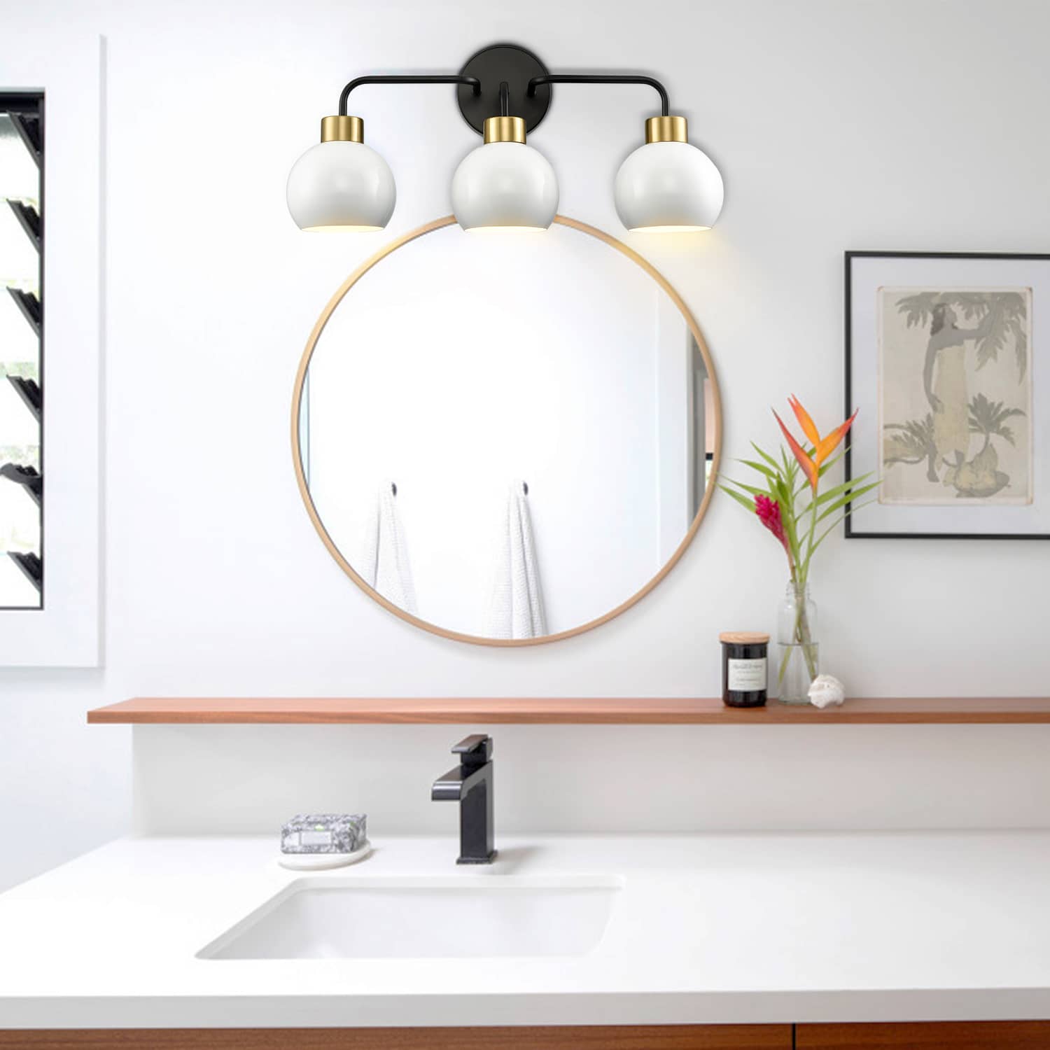 White Vanity Light Fixture Bathroom 3-Light Wall Light with White Metal Shade Over Mirror Lighting