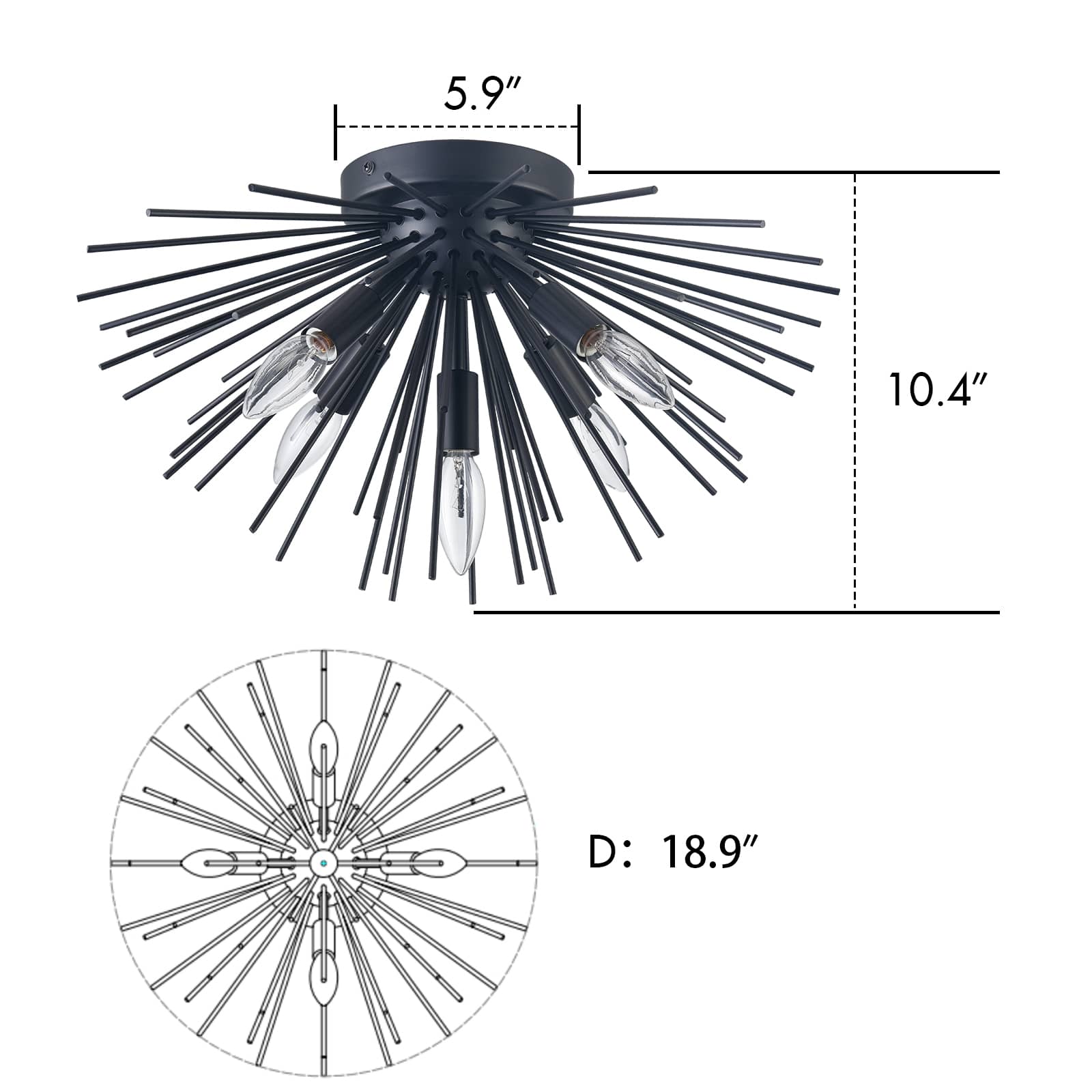 Indsutrial Sputnik Flush Mount Ceiling Light Black Light Fixture