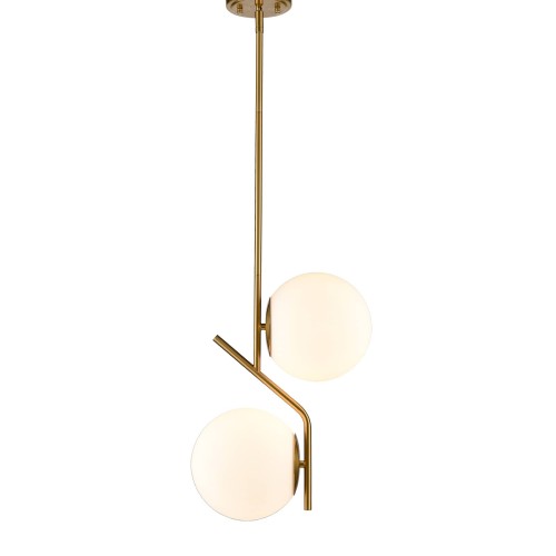 Modern Gold Kitchen Pendant Light with Milk Glass Globe 2 Light