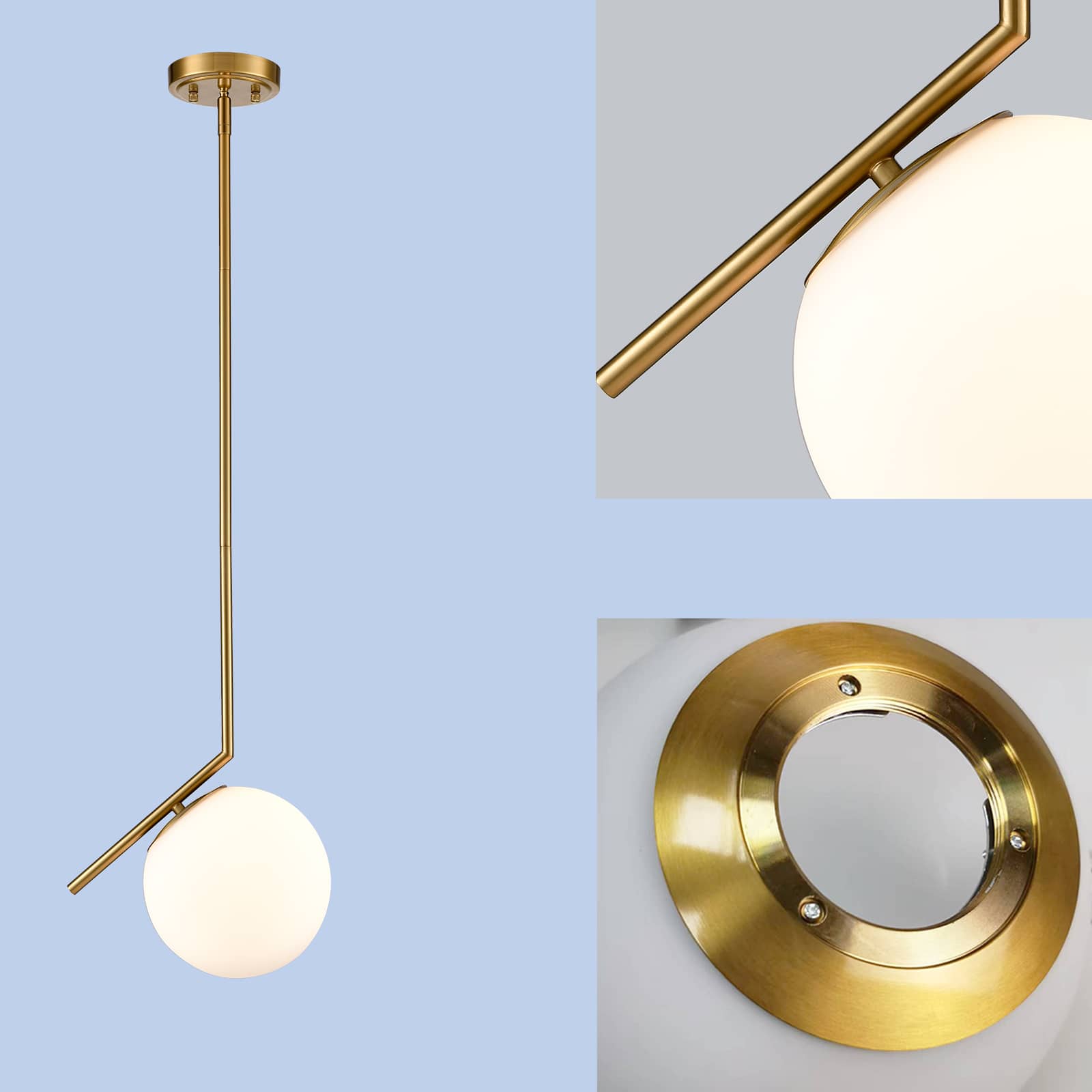 Modern Mini Gold Pendant Light with Milk Glass Globe