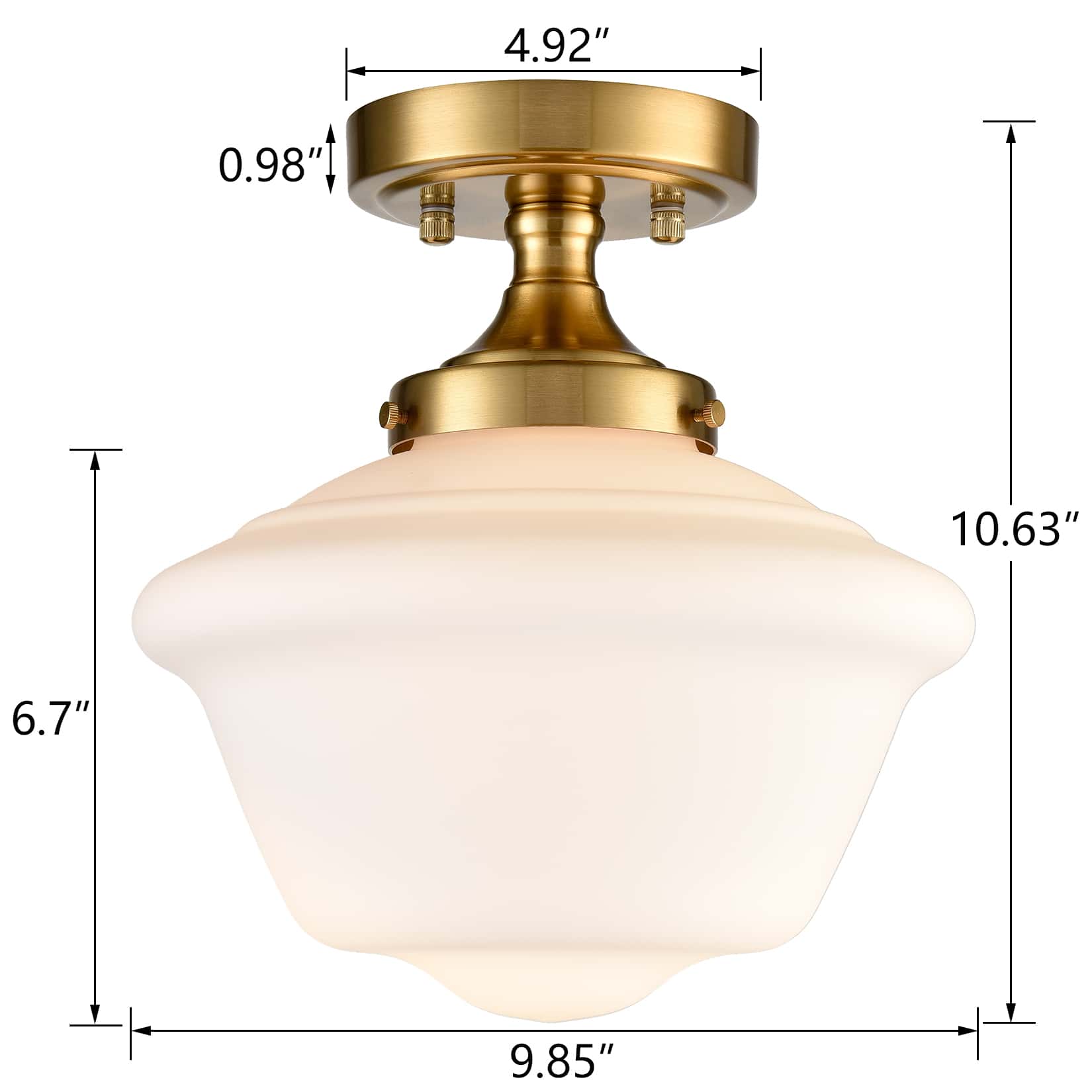 Schoolhouse Ceiling Light Fixture with White Glass Shade