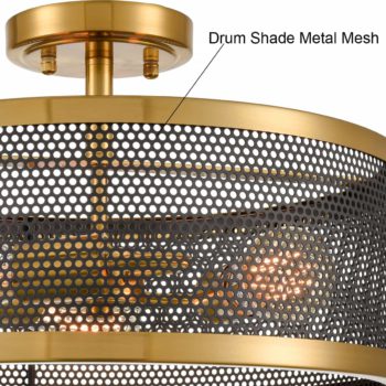 3-Light Ceiling Light Industrial Metal Drum Mesh Semi Flush Mount