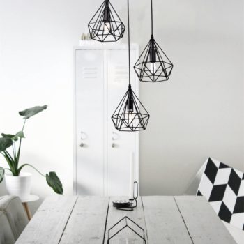 3-Light Cluster Kitchen Pendant Lighting, Metal Wire Diamond Shade