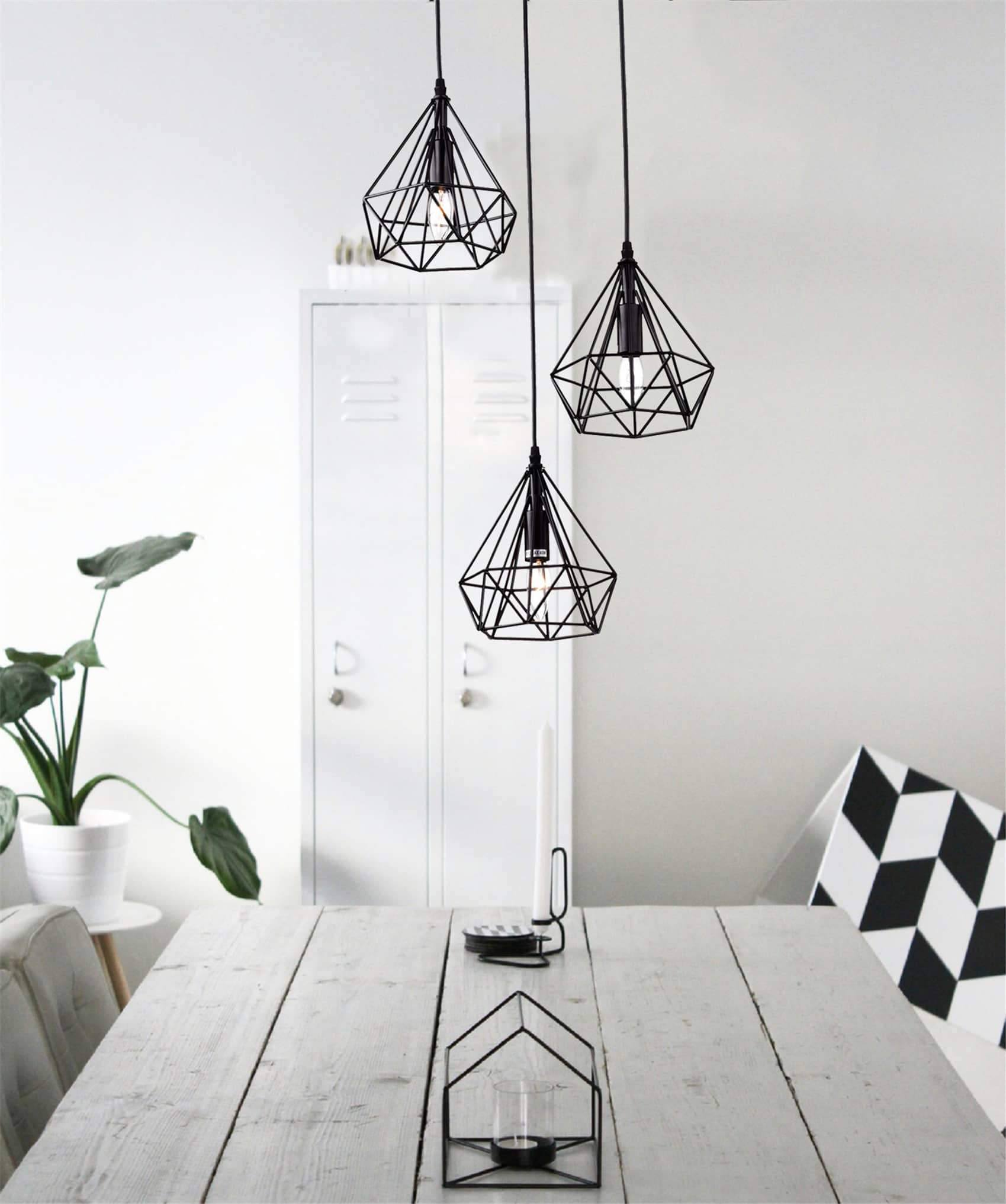 2-Pcs Retro Wire Diamond Pendant Lounge Ceiling Light Cage Lamp Shade Silver 